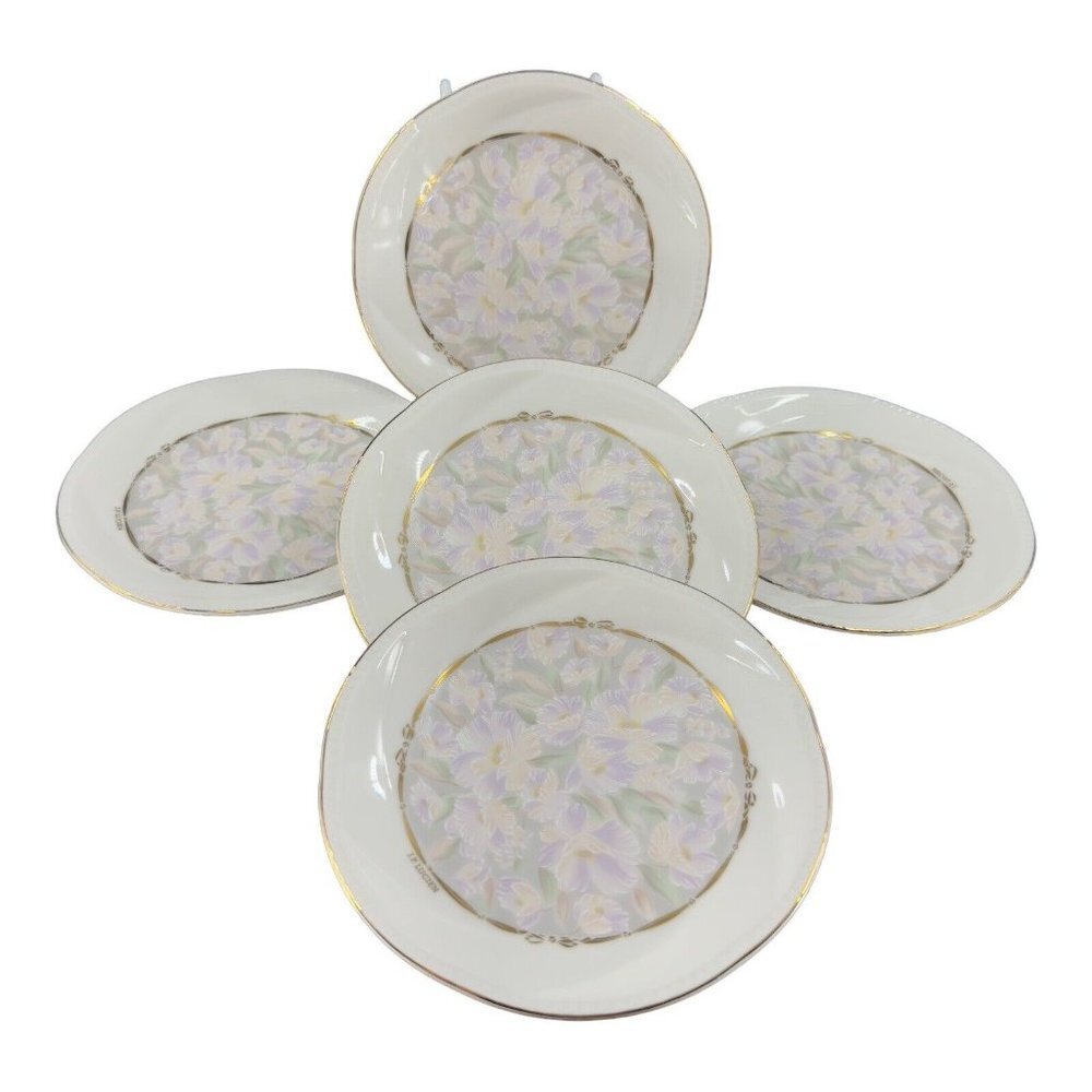 JP‎ Lucien Chiffon Bone China Porcelain Dish Plate Set 5 Painted Lilac Flowers
